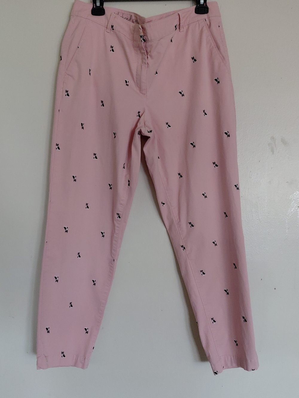 Talbots Women's Pink Embroidered Dog Print Cropped Chinos Pants Size 12